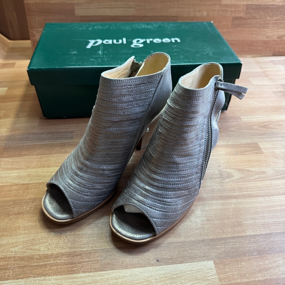 Paul Green peep toe sandal booties size 8 cayanne smoked brush